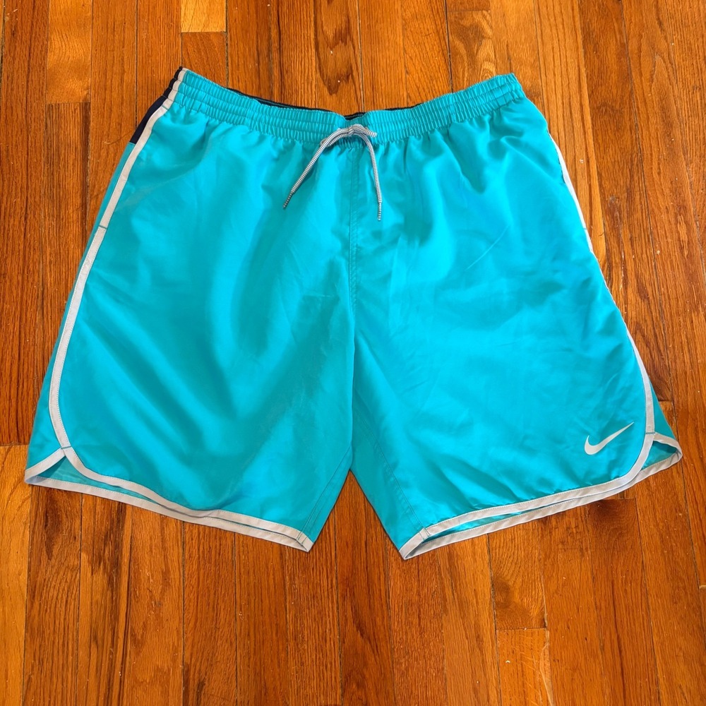 Nike Mens XXL Swim Trunks Teal Blue Colorblock Board Shorts Lined 8" Inseam